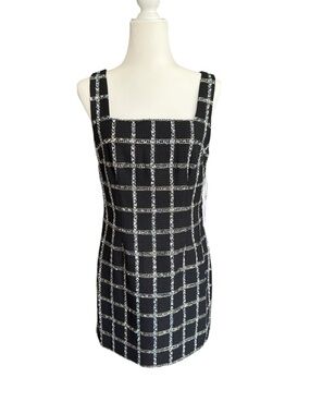 Jason Wu Navy Gold Windowpane Tweed Sheath Dress - Sleeveless